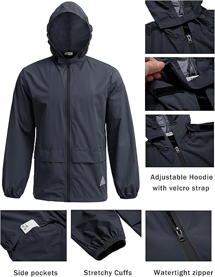 COOFANDY Men's Rain Suit 2 Piece Waterproof Breathable Rain Gear Lightweight Rain Jacket Pants Rainwear Suit S-XXL