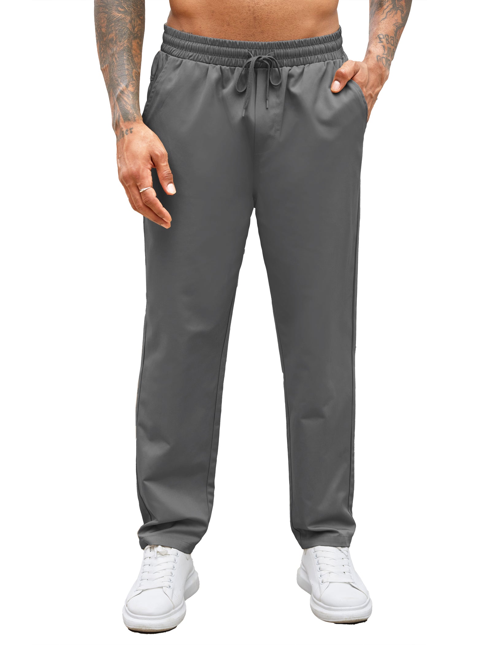 COOFANDY Men's Casual Cotton Pants Regular Fit Elastic Waist Drawstring Twill Pants Straight Leg Chino Pants