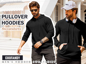 COOFANDY Men's Hooded Sweatshirts Long Sleeve Casual Pullover Hoodie Waffle Knit Sweatshirt with Pocket
