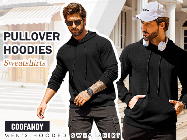 COOFANDY Men's Hooded Sweatshirts Long Sleeve Casual Pullover Hoodie Waffle Knit Sweatshirt with Pocket