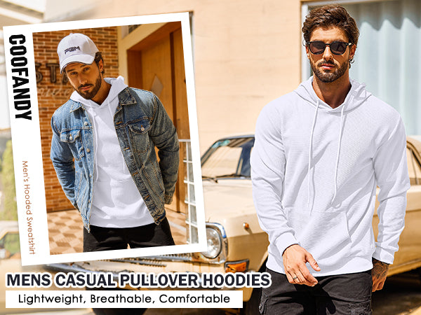COOFANDY Men's Hooded Sweatshirts Long Sleeve Casual Pullover Hoodie Waffle Knit Sweatshirt with Pocket