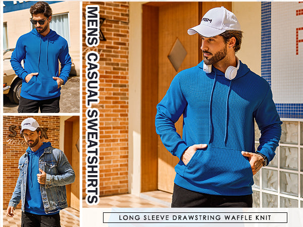 COOFANDY Men's Hooded Sweatshirts Long Sleeve Casual Pullover Hoodie Waffle Knit Sweatshirt with Pocket