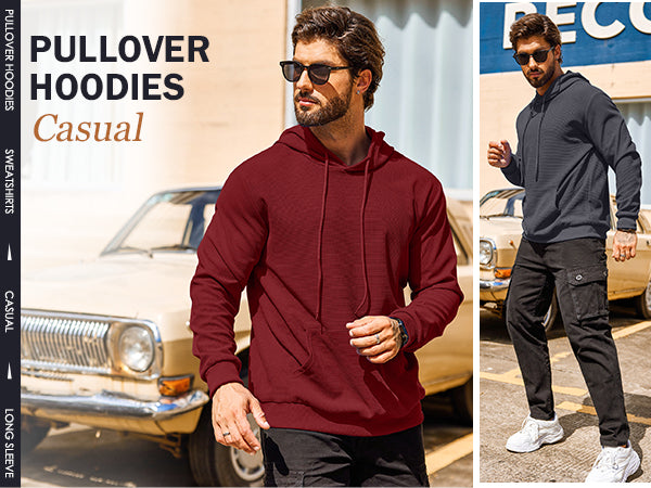 COOFANDY Men's Hooded Sweatshirts Long Sleeve Casual Pullover Hoodie Waffle Knit Sweatshirt with Pocket