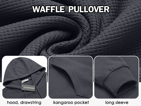 COOFANDY Men's Hooded Sweatshirts Long Sleeve Casual Pullover Hoodie Waffle Knit Sweatshirt with Pocket