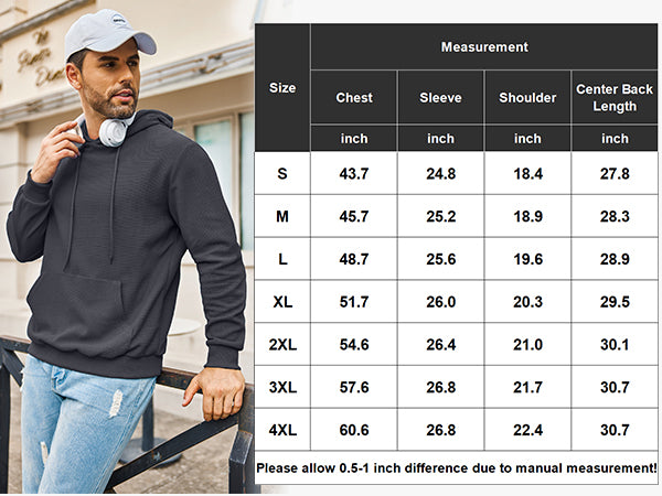 COOFANDY Men's Hooded Sweatshirts Long Sleeve Casual Pullover Hoodie Waffle Knit Sweatshirt with Pocket