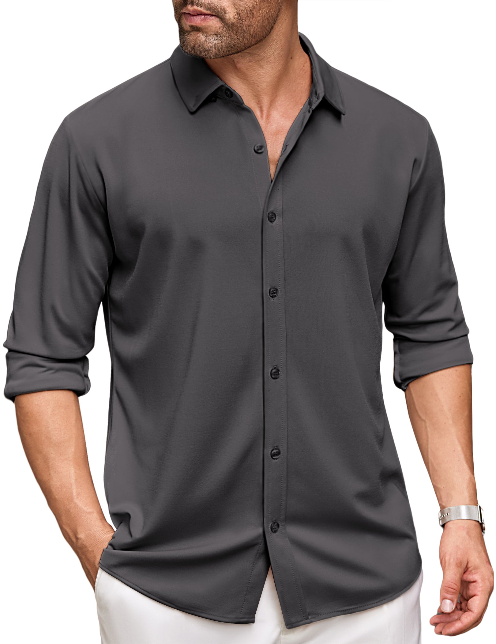 COOFANDY Men's Long Sleeve Dress Shirt Casual Button Down Shirts Wrinkle Free Untucked Shirt