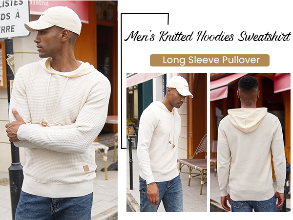 COOFANDY Mens Hooded Sweatshirt Casual Long Sleeve Drawstring Waffle Knit Hoodies Slim Fit Hoodies Pullover