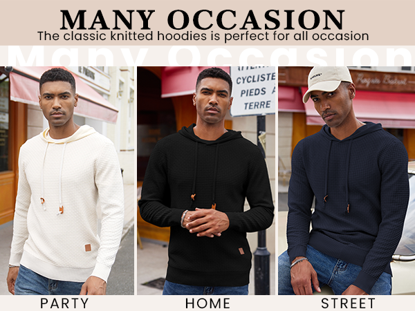 COOFANDY Mens Hooded Sweatshirt Casual Long Sleeve Drawstring Waffle Knit Hoodies Slim Fit Hoodies Pullover