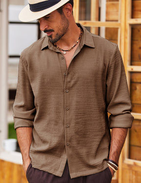 COOFANDY Men's Casual Button Down Long Sleeve Shirt Linen Wrinkle Free Textured Shirt