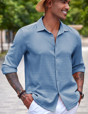 COOFANDY Men's Casual Button Down Long Sleeve Shirt Linen Wrinkle Free Textured Shirt