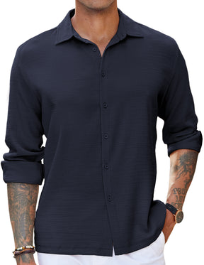 COOFANDY Men's Casual Button Down Long Sleeve Shirt Linen Wrinkle Free Textured Shirt