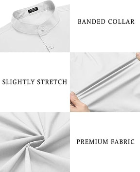 COOFANDY Mens Long Sleeve Shirt Muscle Athlectic Build Fit Dressy Button Up Collarless Clergy Untucked Shirts Elegant Mandarin Collar Semi Casual Shirt