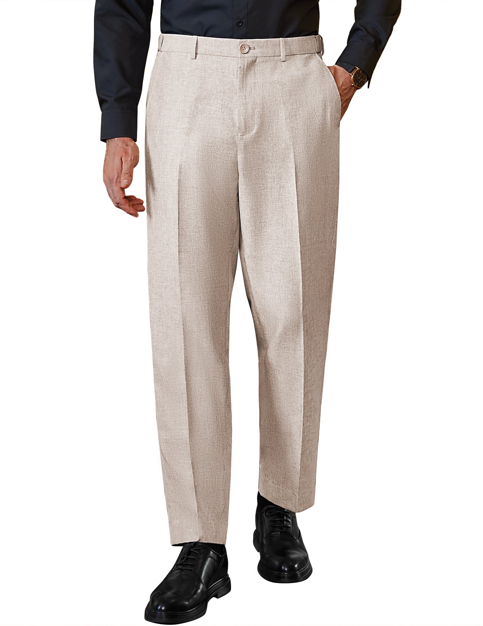 COOFANDY Men Classic Fit Dress Pant Casual Flat Front Pant Expandable Waist Suit Pant