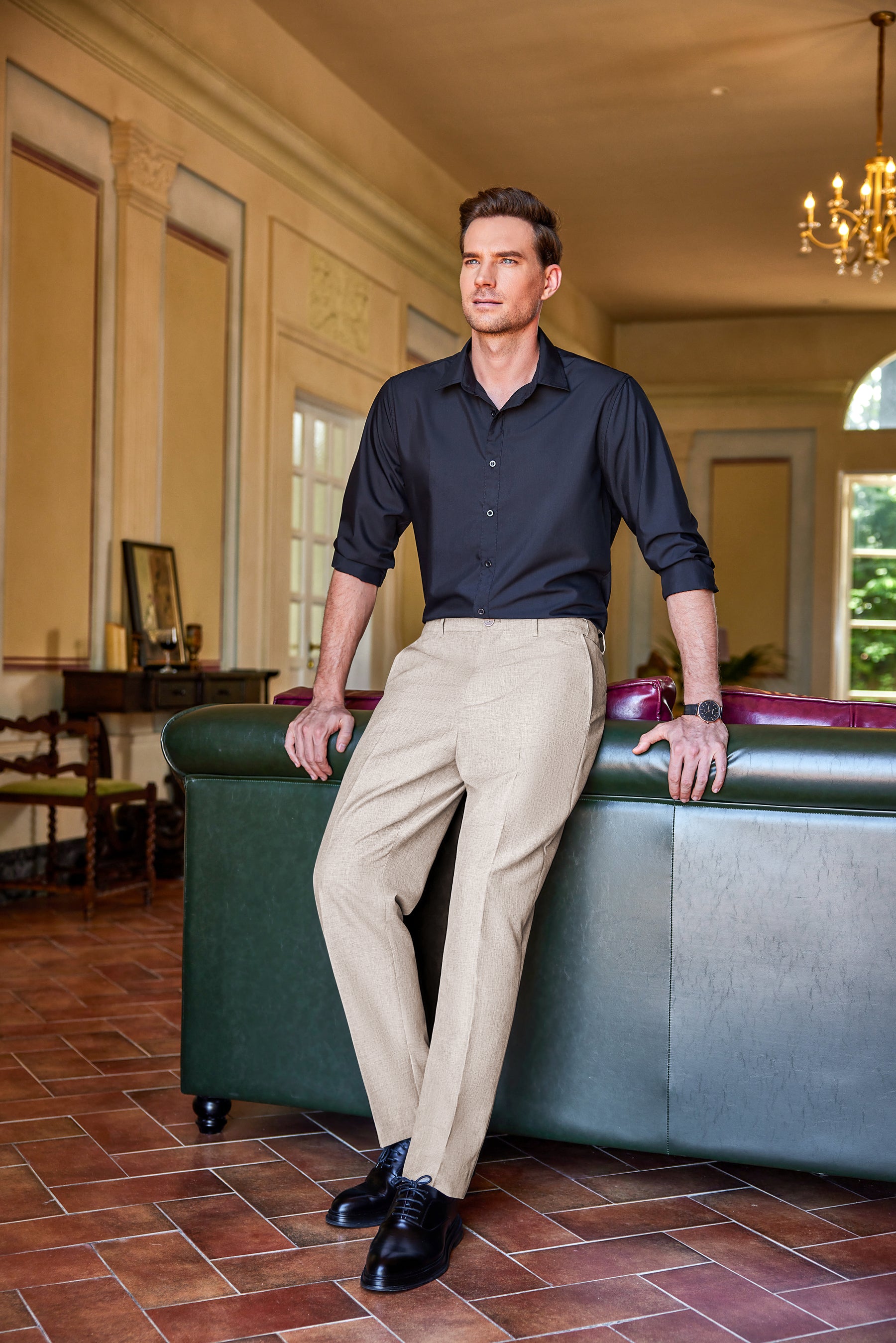 COOFANDY Men Classic Fit Dress Pant Casual Flat Front Pant Expandable Waist Suit Pant