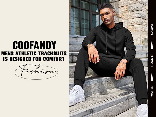 COOFANDY Men's Tracksuits 2 Pieces Waffle Hoodies Sweatsuit Sets Sports Jogging Suit Set