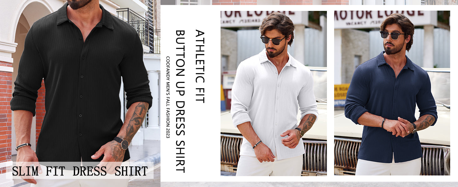COOFANDY Athletic Fit Dress Shirts for Men Ribbed Knit Textured Button Down Shirts S-XXL