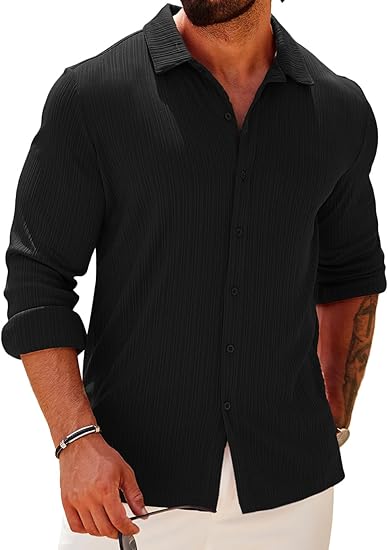 COOFANDY Athletic Fit Dress Shirts for Men Ribbed Knit Textured Button Down Shirts S-XXL
