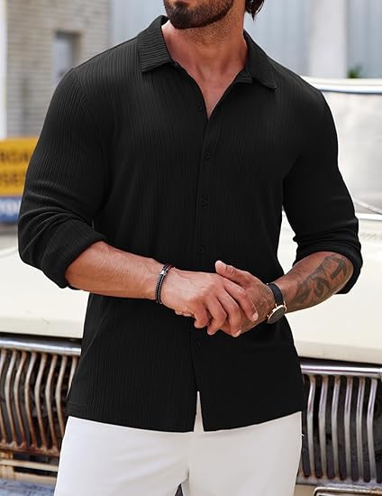 COOFANDY Athletic Fit Dress Shirts for Men Ribbed Knit Textured Button Down Shirts S-XXL
