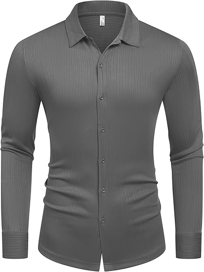 COOFANDY Athletic Fit Dress Shirts for Men Ribbed Knit Textured Button Down Shirts S-XXL