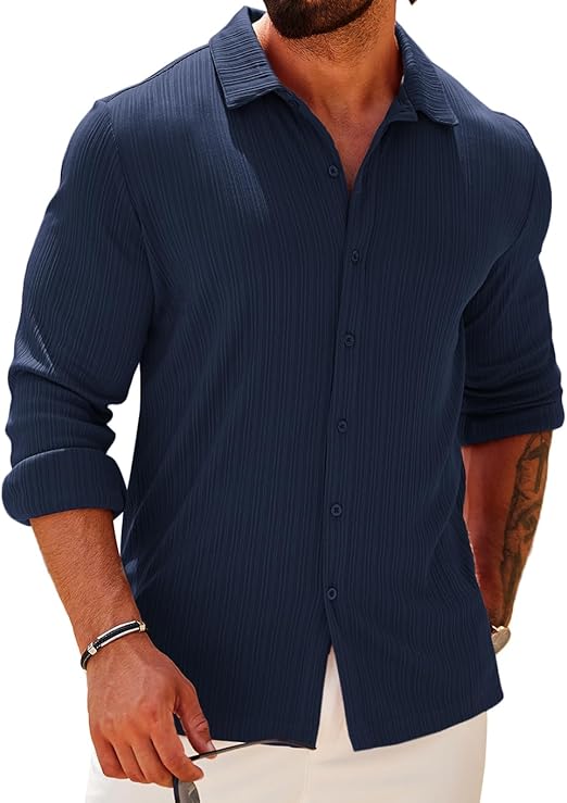 COOFANDY Athletic Fit Dress Shirts for Men Ribbed Knit Textured Button Down Shirts S-XXL
