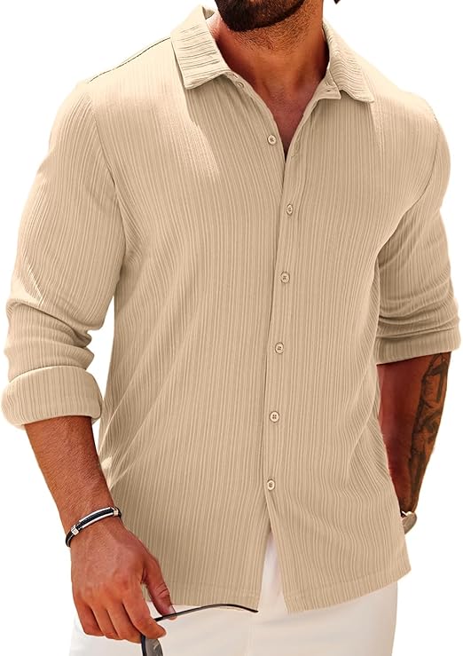 COOFANDY Athletic Fit Dress Shirts for Men Ribbed Knit Textured Button Down Shirts S-XXL