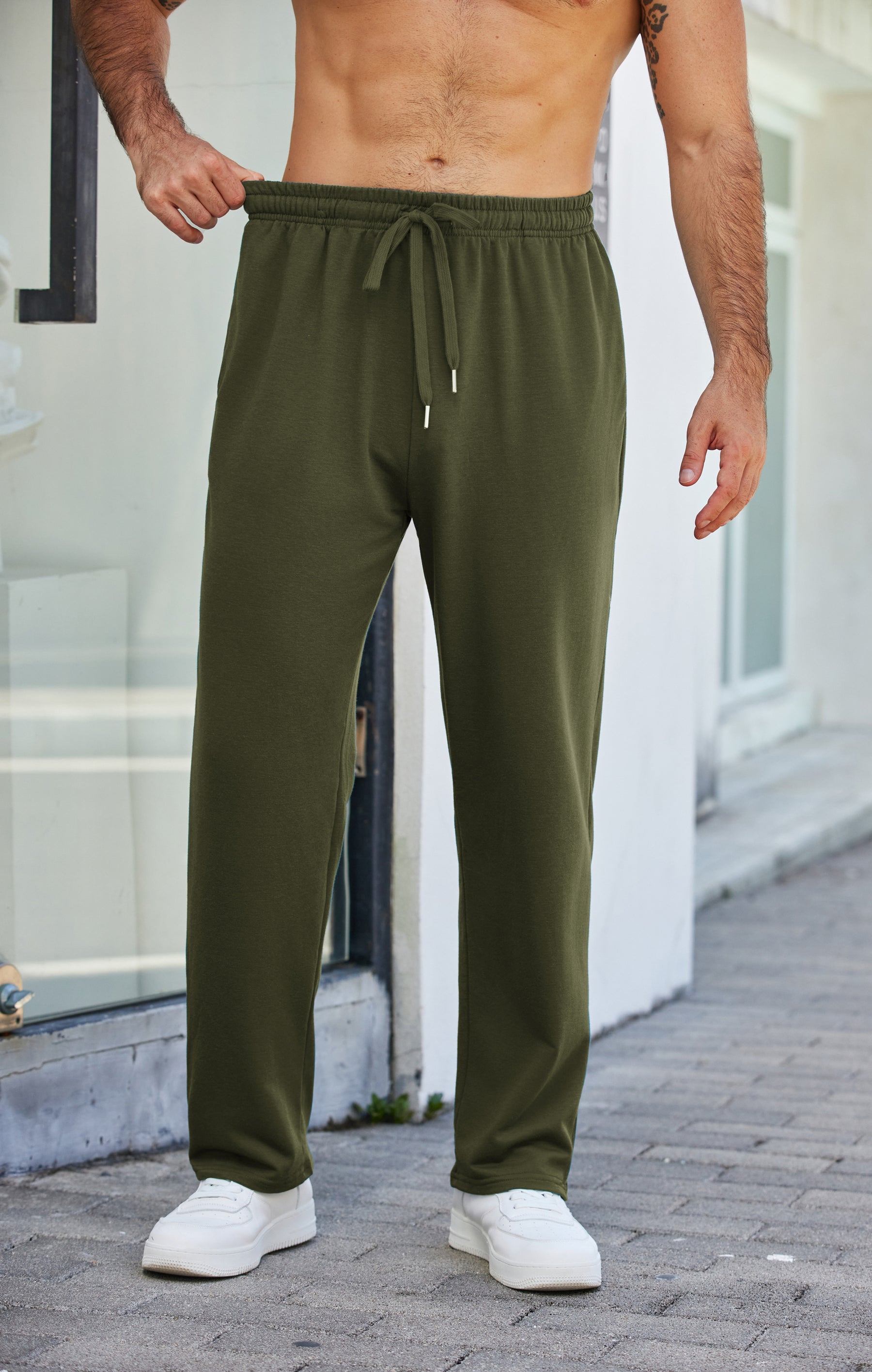 COOFANDY Men's Cotton Sweatpants Open Bottom Lounge Pants Lightweight Casual Jogger Pants with Pockets