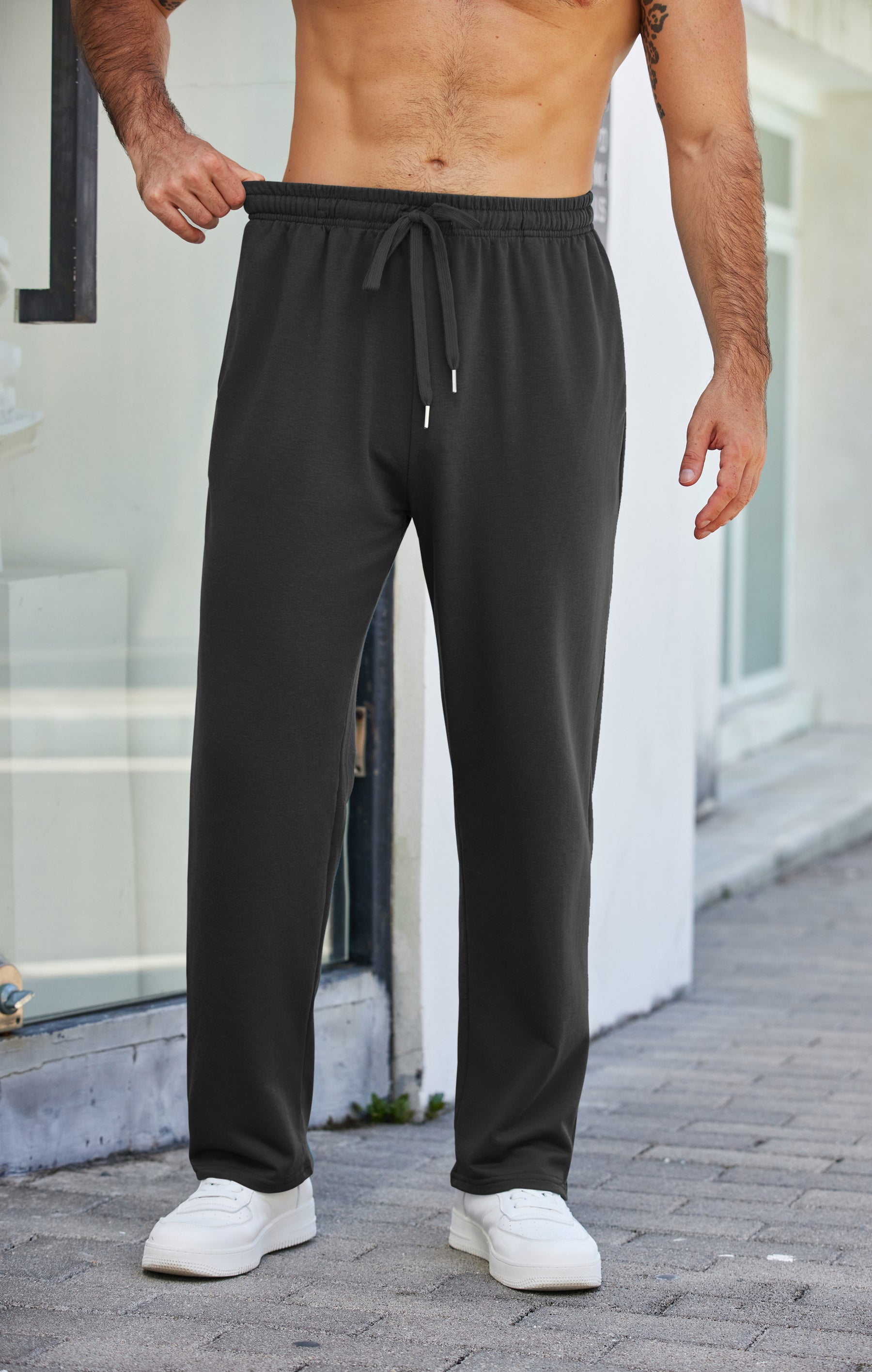 COOFANDY Men's Cotton Sweatpants Open Bottom Lounge Pants Lightweight Casual Jogger Pants with Pockets