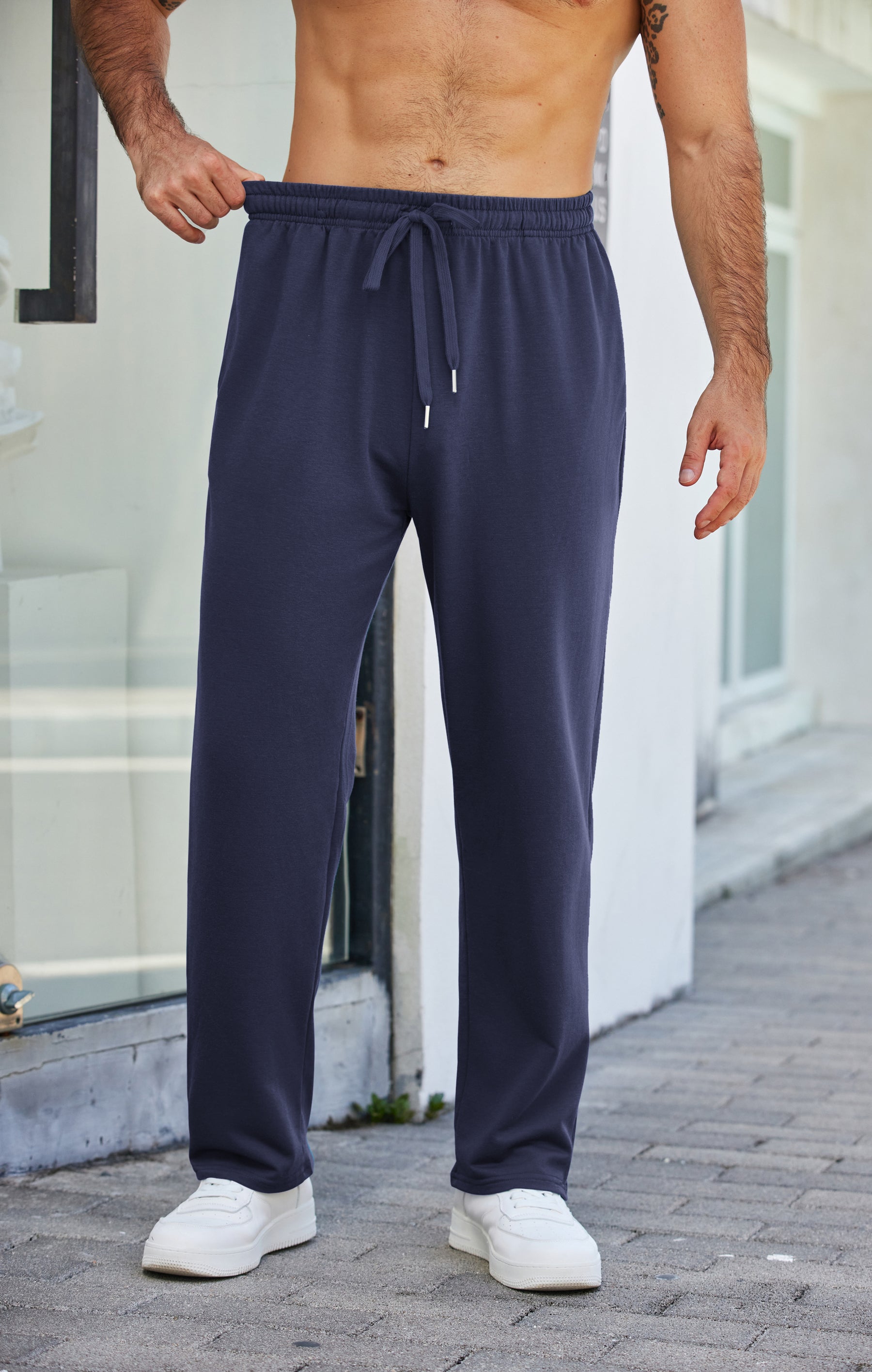 COOFANDY Men's Cotton Sweatpants Open Bottom Lounge Pants Lightweight Casual Jogger Pants with Pockets