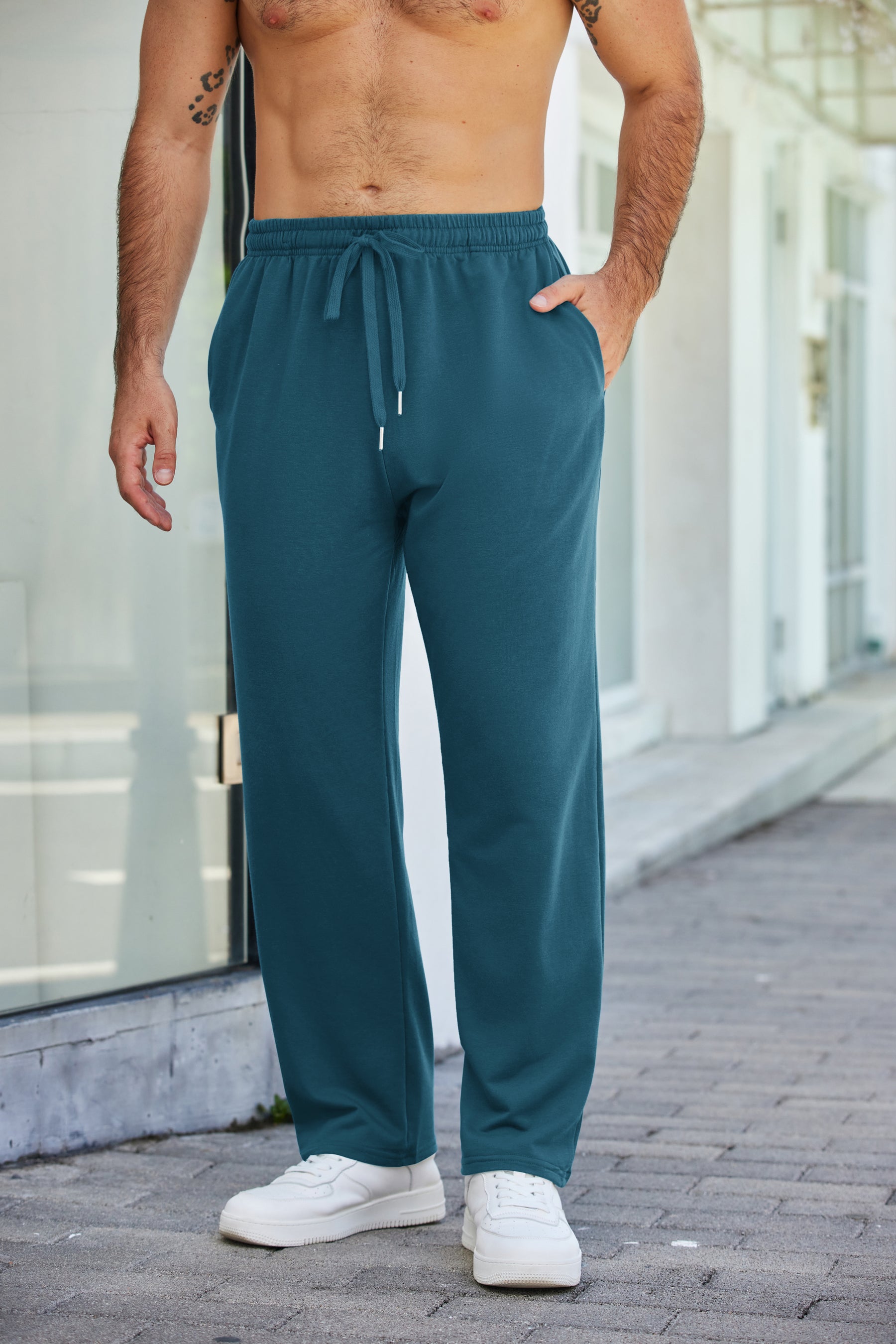 COOFANDY Men's Cotton Sweatpants Open Bottom Lounge Pants Lightweight Casual Jogger Pants with Pockets