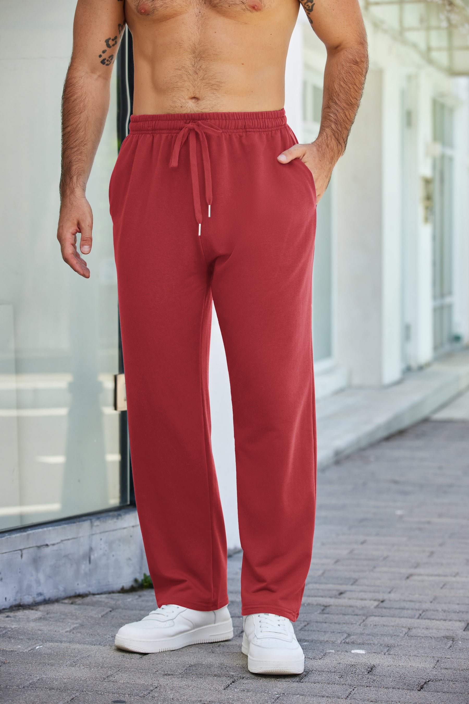 COOFANDY Men's Cotton Sweatpants Open Bottom Lounge Pants Lightweight Casual Jogger Pants with Pockets