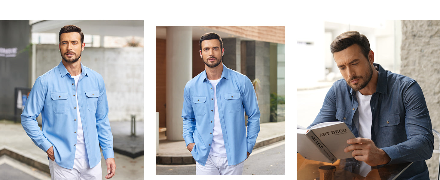 COOFANDY Mens Casual Button Down Shirts Long Sleeve Wrinkle-Free Shirt Lightweight Shirt Jacket S-XXL