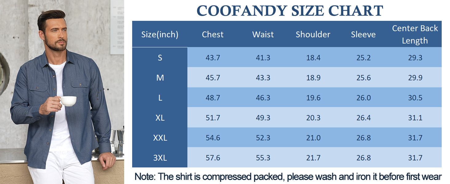COOFANDY Mens Casual Button Down Shirts Long Sleeve Wrinkle-Free Shirt Lightweight Shirt Jacket S-XXL