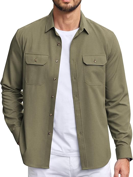COOFANDY Mens Casual Button Down Shirts Long Sleeve Wrinkle-Free Shirt Lightweight Shirt Jacket S-XXL