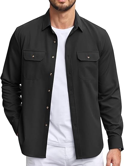 COOFANDY Mens Casual Button Down Shirts Long Sleeve Wrinkle-Free Shirt Lightweight Shirt Jacket S-XXL