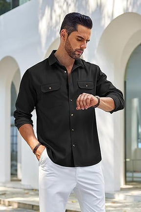 COOFANDY Mens Casual Button Down Shirts Long Sleeve Wrinkle-Free Shirt Lightweight Shirt Jacket S-XXL