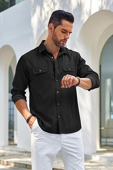 COOFANDY Mens Casual Button Down Shirts Long Sleeve Wrinkle-Free Shirt Lightweight Shirt Jacket S-XXL