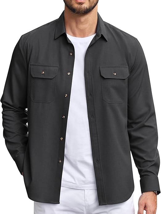COOFANDY Mens Casual Button Down Shirts Long Sleeve Wrinkle-Free Shirt Lightweight Shirt Jacket S-XXL