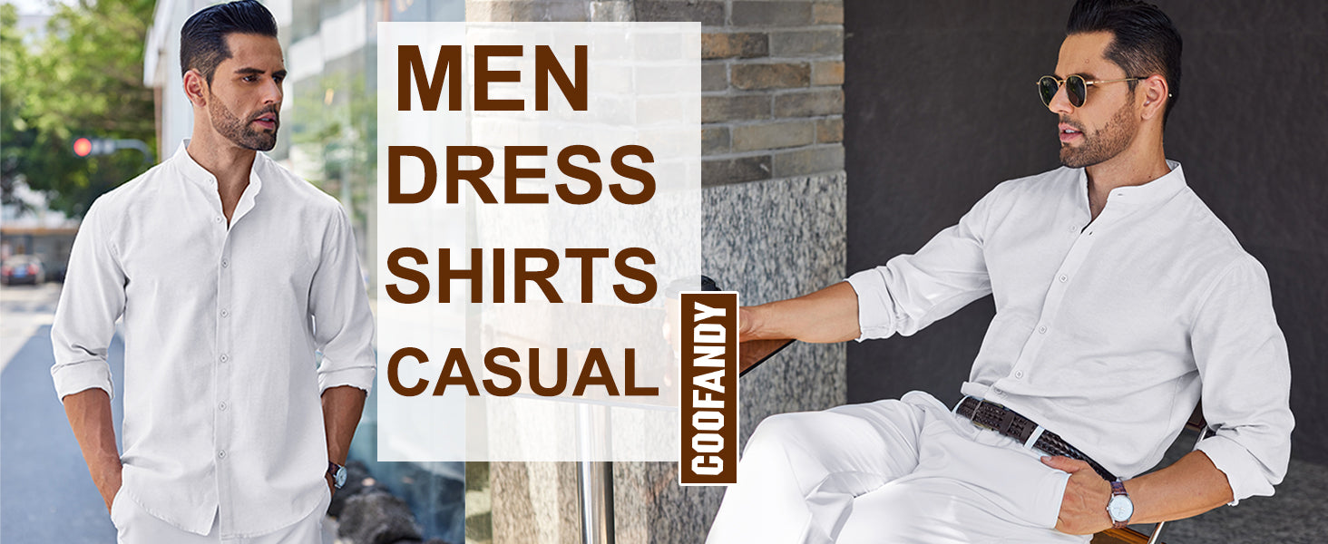COOFANDY Men's Long Sleeve Oxford Dress Shirts Chambray Button Down Shirt Casual Band Collar Shirts S-XXXL