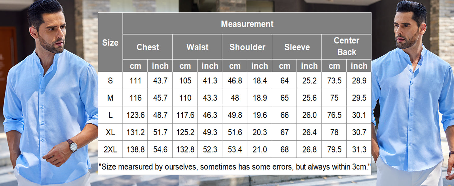 COOFANDY Men's Long Sleeve Oxford Dress Shirts Chambray Button Down Shirt Casual Band Collar Shirts S-XXXL
