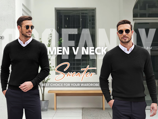 COOFANDY Men V Neck Dress Sweater Knit Long Sleeve Casual Slim Fit Pullover Sweater