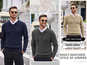 COOFANDY Men V Neck Dress Sweater Knit Long Sleeve Casual Slim Fit Pullover Sweater
