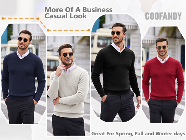 COOFANDY Men V Neck Dress Sweater Knit Long Sleeve Casual Slim Fit Pullover Sweater