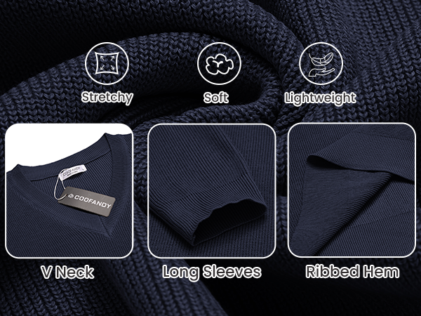 COOFANDY Men V Neck Dress Sweater Knit Long Sleeve Casual Slim Fit Pullover Sweater