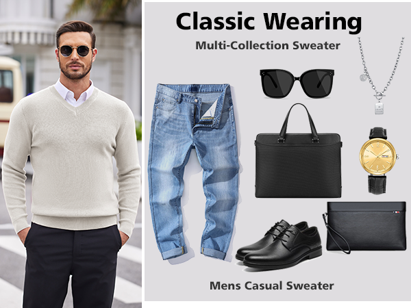 COOFANDY Men V Neck Dress Sweater Knit Long Sleeve Casual Slim Fit Pullover Sweater