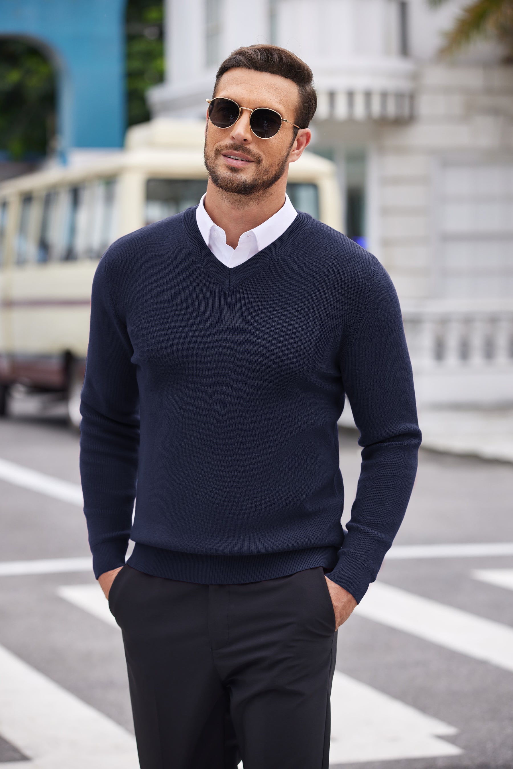 COOFANDY Men V Neck Dress Sweater Knit Long Sleeve Casual Slim Fit Pullover Sweater