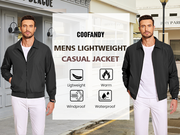 COOFANDY Men's Lightweight Jackets Casual Bomber Windbreaker Zip Up Collared Jacket Golf Windproof Coat