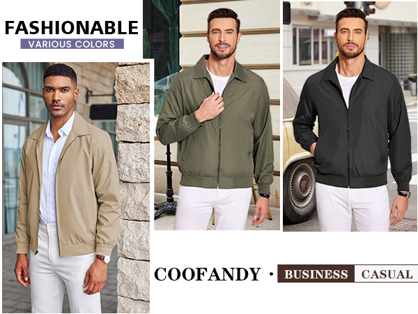 COOFANDY Men's Lightweight Jackets Casual Bomber Windbreaker Zip Up Collared Jacket Golf Windproof Coat