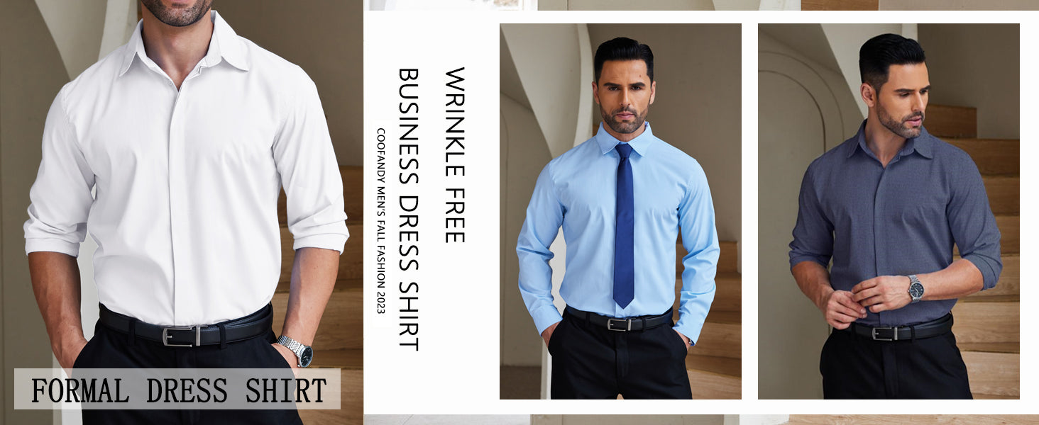 COOFANDY Men's Formal Dress Shirt Hidden Button Front Wrinkle Free Shirt Regular Fit Stretch Business Casual Shirts S-XXXL