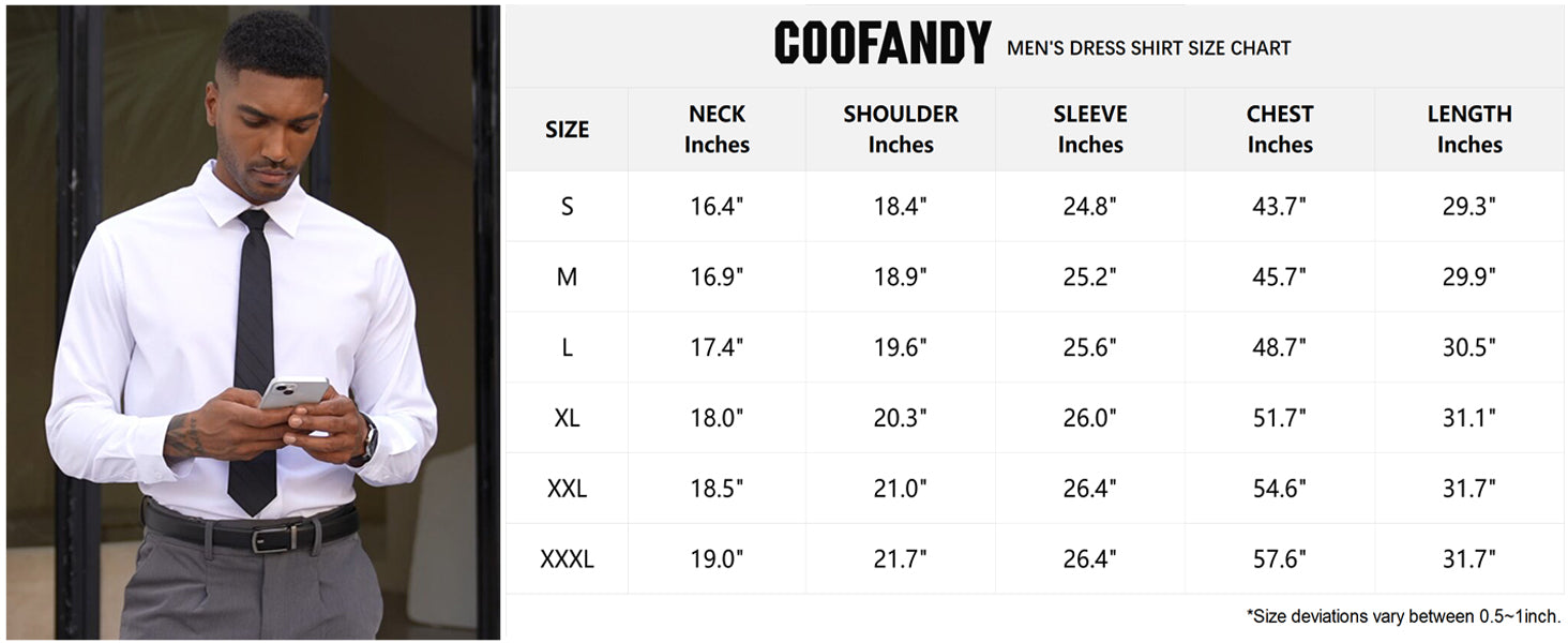 COOFANDY Men's Formal Dress Shirt Hidden Button Front Wrinkle Free Shirt Regular Fit Stretch Business Casual Shirts S-XXXL