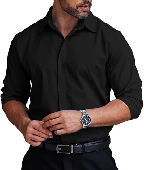 COOFANDY Men's Formal Dress Shirt Hidden Button Front Wrinkle Free Shirt Regular Fit Stretch Business Casual Shirts S-XXXL